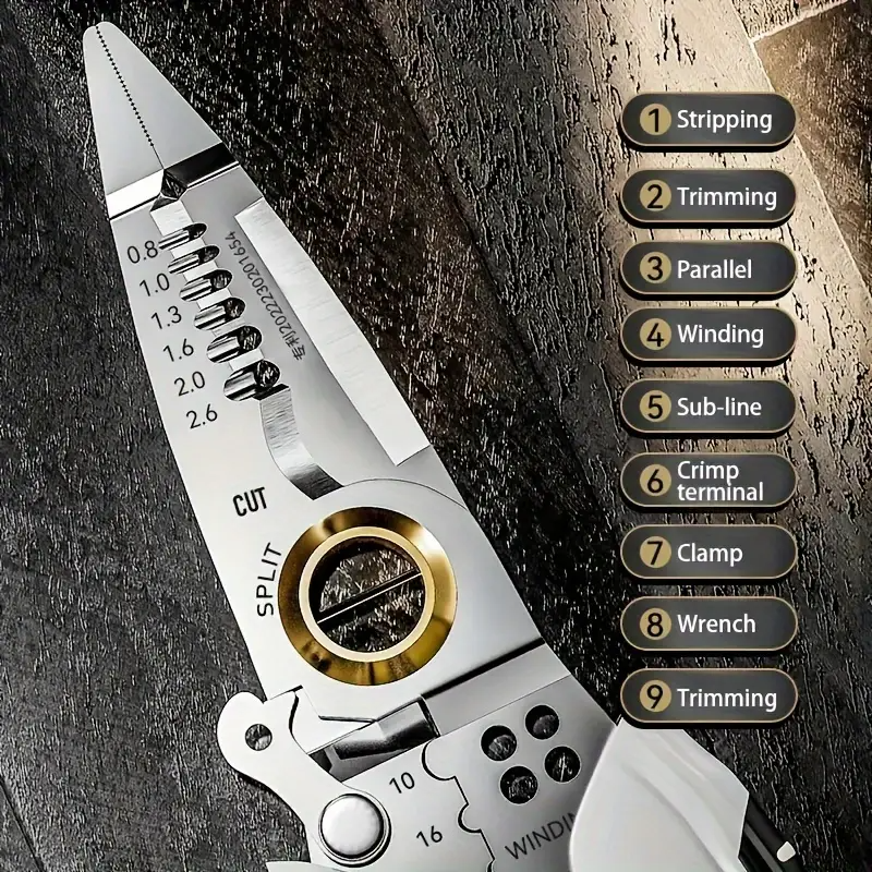 9-in-1 Multifunctional Sharp Cutting Pliers: Quick Stripping, Thick Spring, Convenient, Labor-saving, Crimping, Stripping, Cutting for Mechanical and Automotive Maintenance