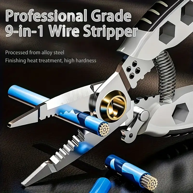 9-in-1 Multifunctional Sharp Cutting Pliers: Quick Stripping, Thick Spring, Convenient, Labor-saving, Crimping, Stripping, Cutting for Mechanical and Automotive Maintenance
