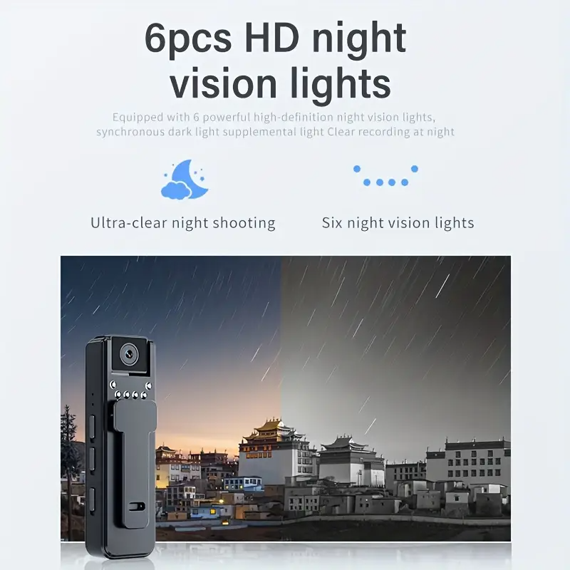 Body Camera with Audio And Video Recording, 6 Hours 1080P Body Cam with 180° Rotating Lens, Night Vision, Body Worn Camcorder, Personal Travel, Walking, Sports