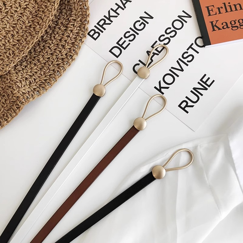 Fashion all-match Women Belts Thin Golden Buckle Strap For Dress Trousers Casual Black Ladies Female Designer Waistband