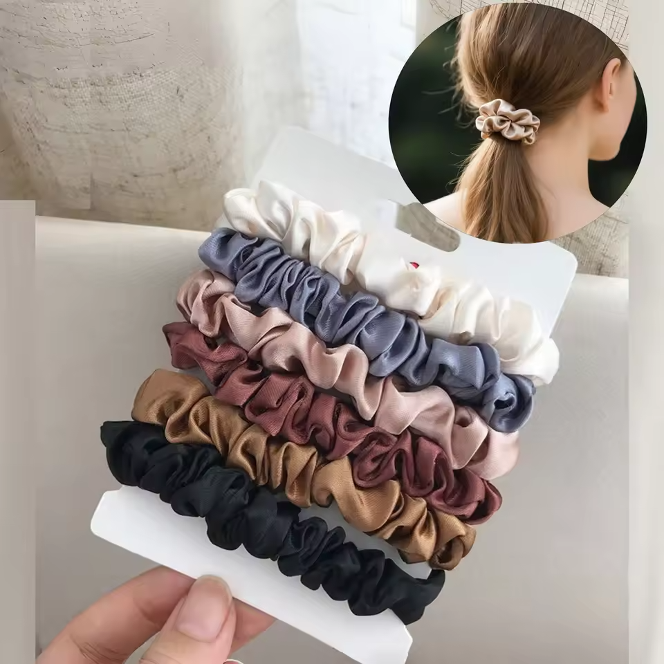 6Pcs/Set Woman Fashion Simple Scrunchies Satin Hair Ties Girls Ponytail Holders Rubber Band Elastic Hairband Hair Accessories
