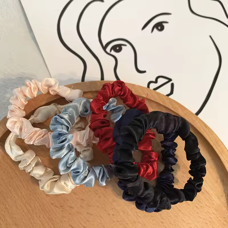 6Pcs/Set Woman Fashion Simple Scrunchies Satin Hair Ties Girls Ponytail Holders Rubber Band Elastic Hairband Hair Accessories