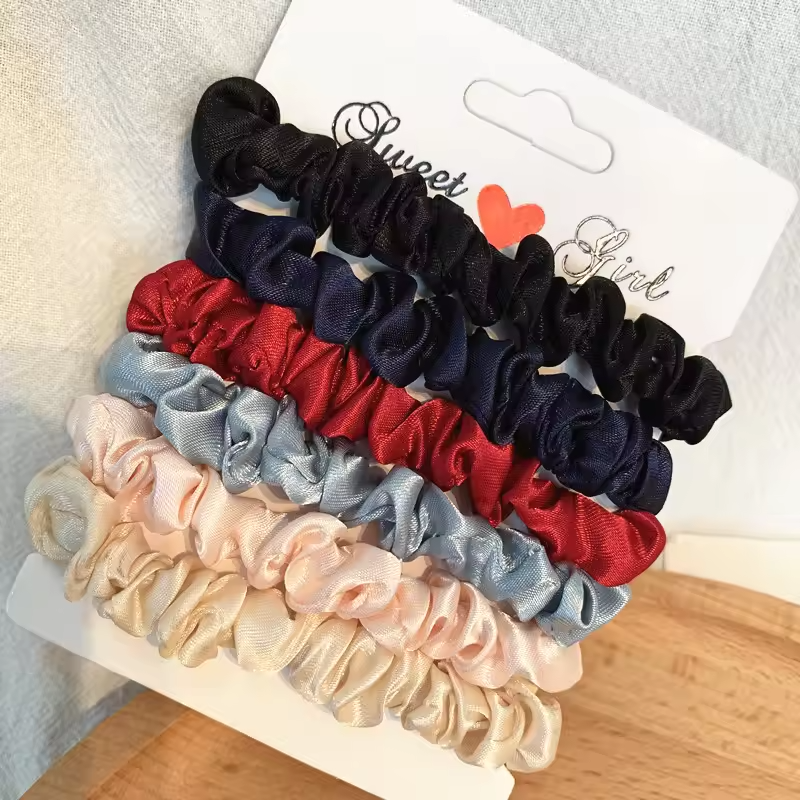 6Pcs/Set Woman Fashion Simple Scrunchies Satin Hair Ties Girls Ponytail Holders Rubber Band Elastic Hairband Hair Accessories