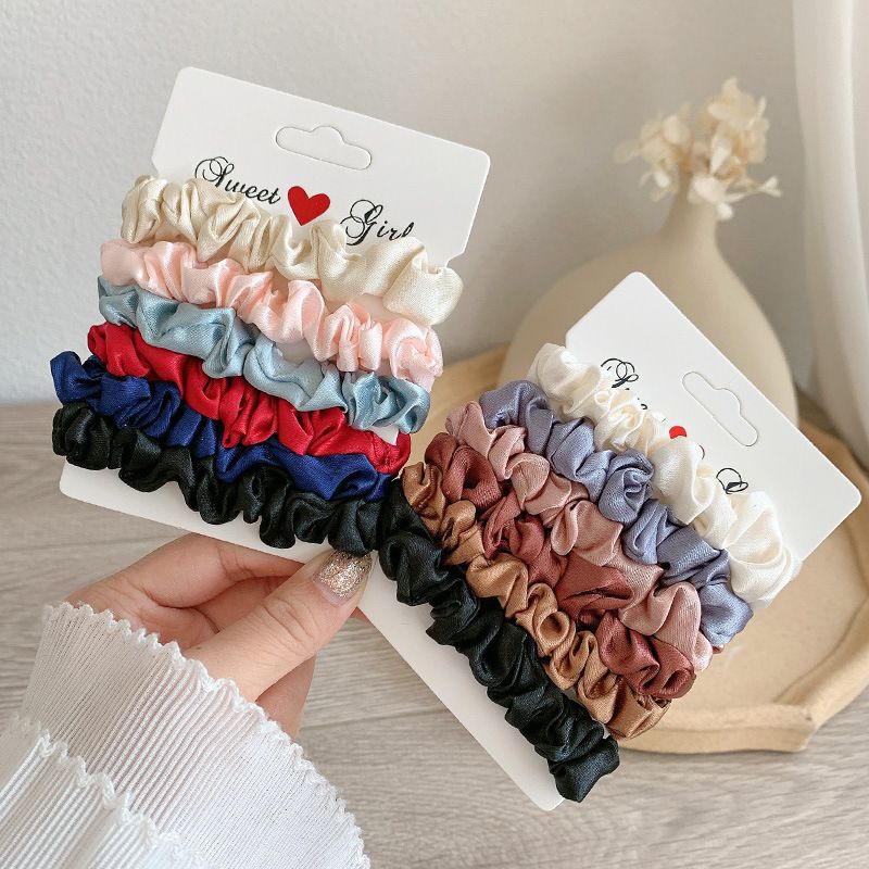 6Pcs/Set Woman Fashion Simple Scrunchies Satin Hair Ties Girls Ponytail Holders Rubber Band Elastic Hairband Hair Accessories