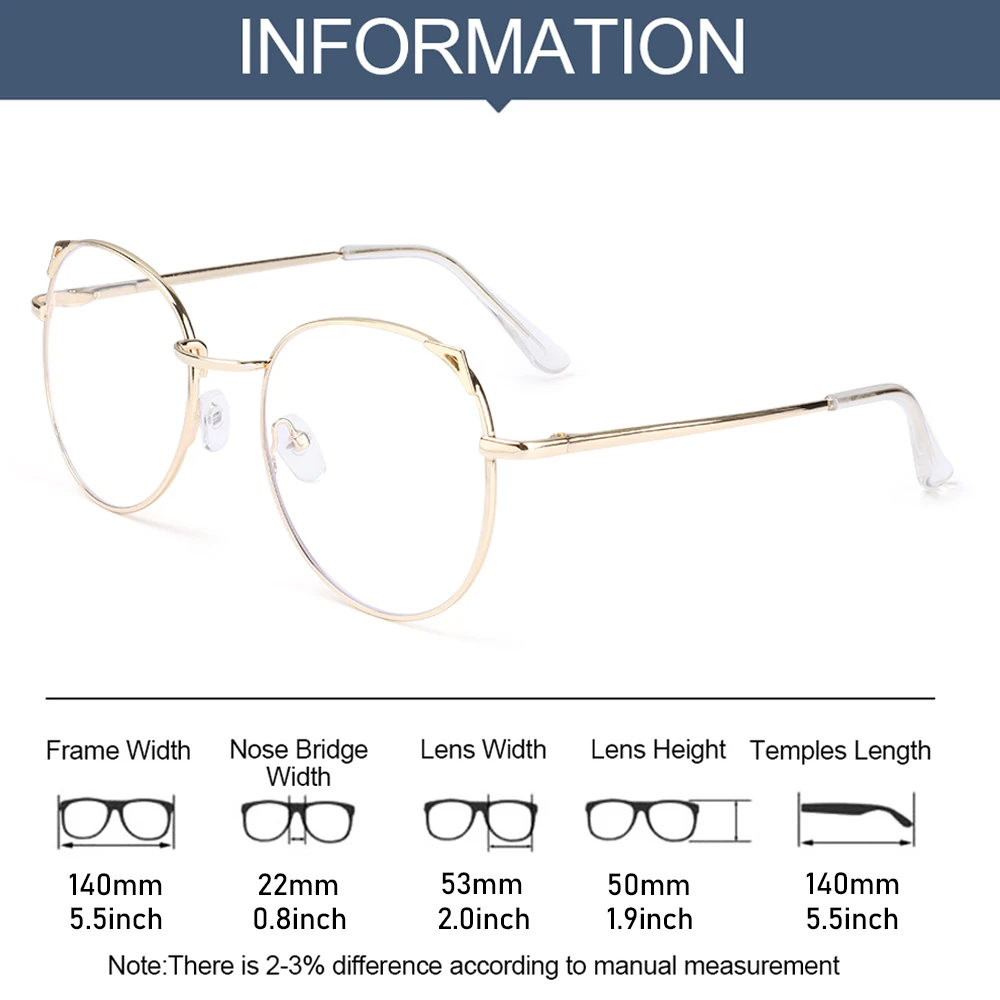 1Pc Trendy Office Anti Blue Light Glasses for Women Cute Cat Ears Eyewear Blue Rays Blocking Eyewear Classic Metal Frame Eyeglasses