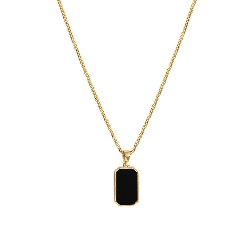 Stainless Steel Minimalist Rectangular Pendant Korean Black Epoxy Women's Gold Necklace Exquisite Long Jewelry Gift