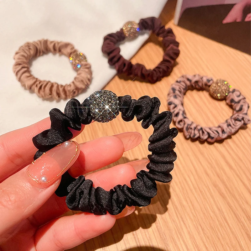 4pcs/Bag Girls Elastic Hair Band Accessories Fashion Hair Ties Leopard Ponytail Rhinestone Scrunchies for Women Hair Tie