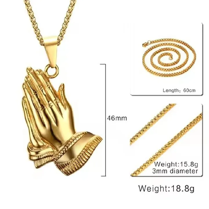 Gold Silver Color The Praying Hands Pendants & Necklaces Brother Gift Stainless Steel Hip Hop Men Jewelry Punk Chain Necklaces