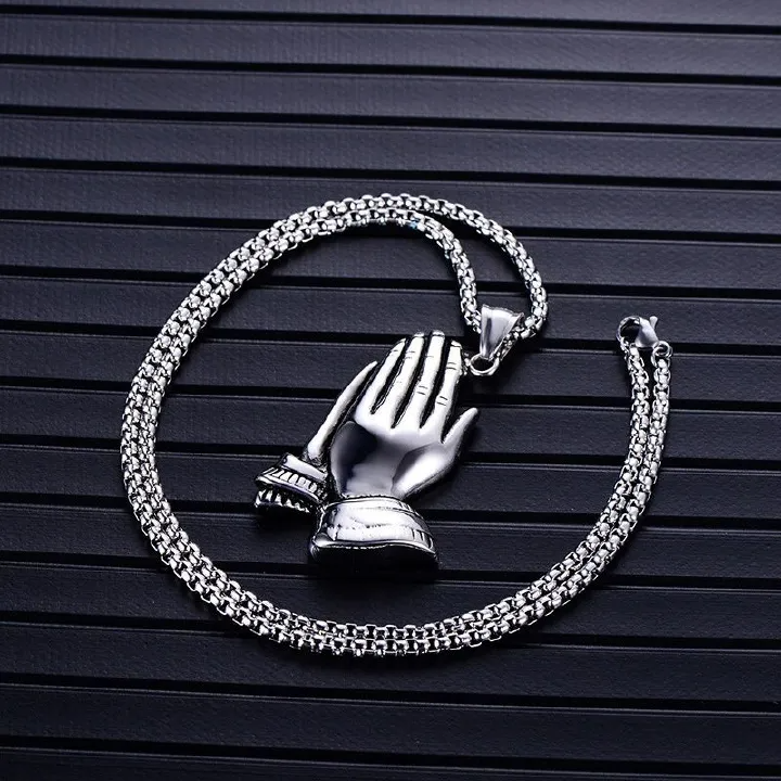 Gold Silver Color The Praying Hands Pendants & Necklaces Brother Gift Stainless Steel Hip Hop Men Jewelry Punk Chain Necklaces