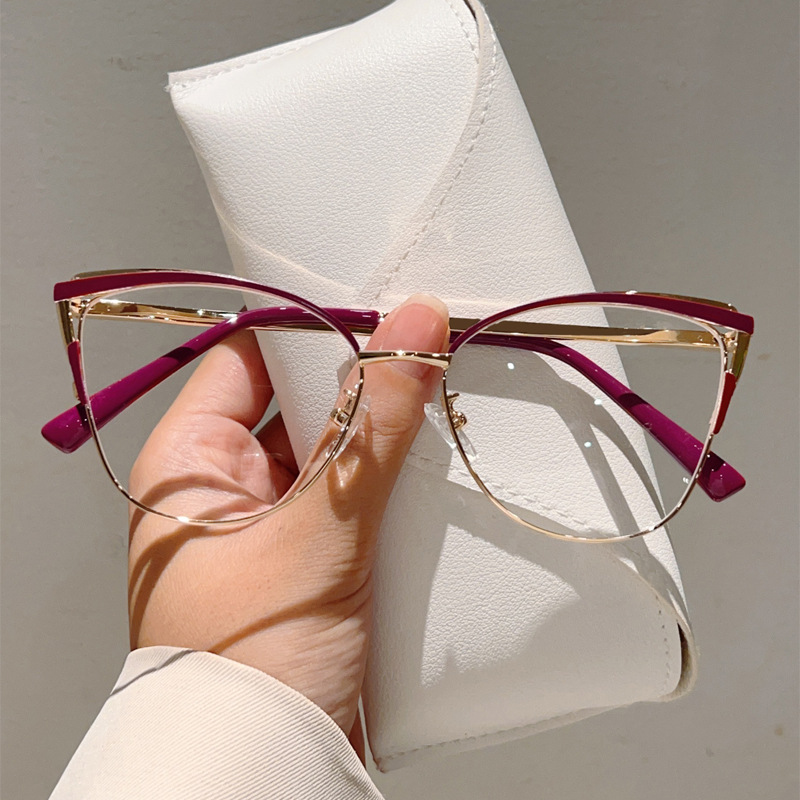 Luxury Women Purple Pink Metal Optical Frame Prescription Glasses Hot Selling Eyewear Square Anti Blue Light Eyeglass 1PC