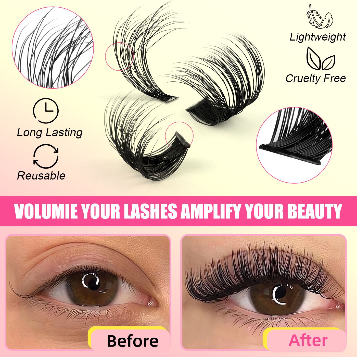 Fluffy Lash Clusters Thick Mixed Tray 100D Volume Eyelash Clusters 10-16mm Wispy Individual Lashes D Curl Cluster Eyelash Extensions DIY Lash Extensions for Beginners