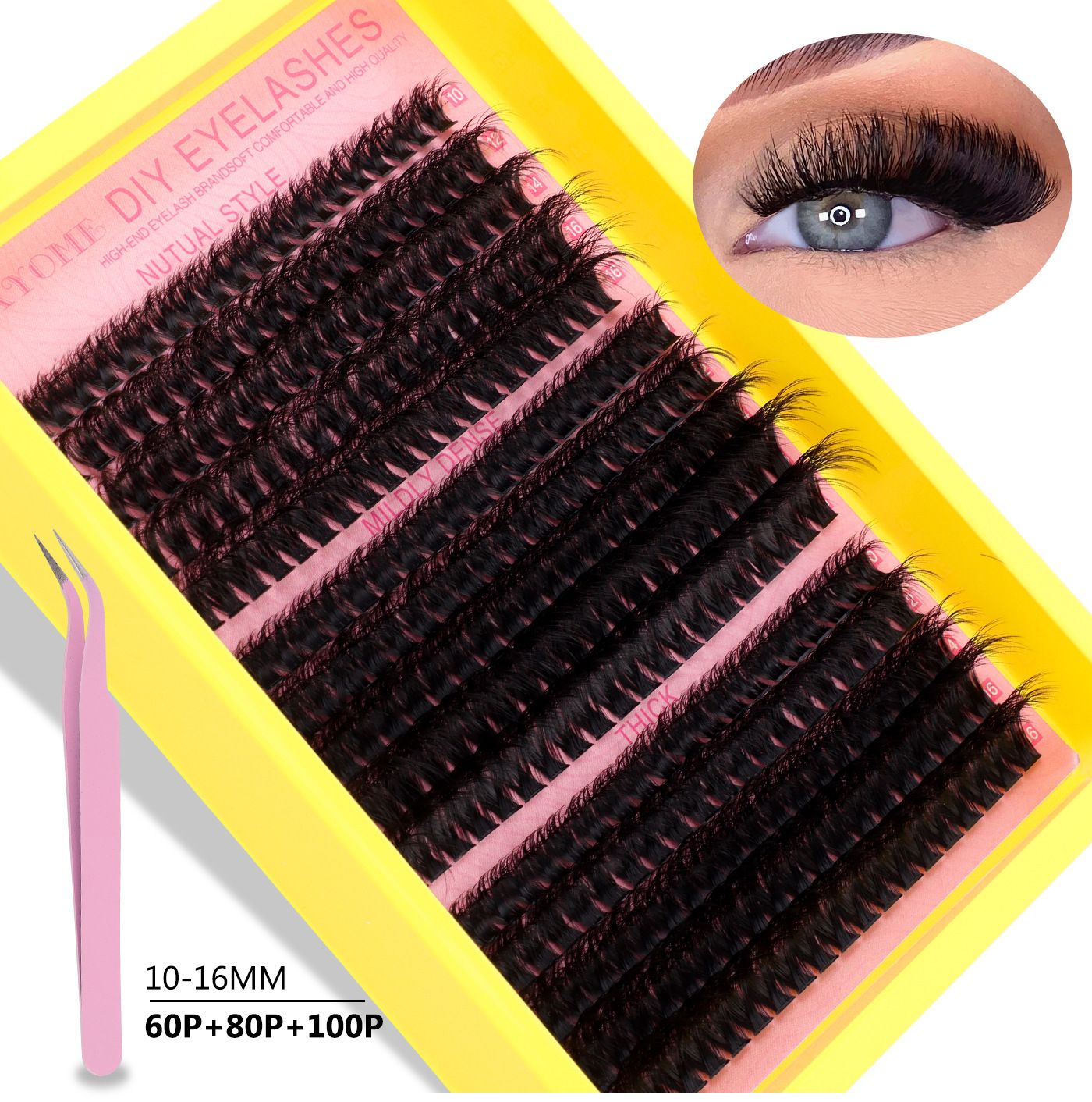 Fluffy Lash Clusters Thick Mixed Tray 100D Volume Eyelash Clusters 10-16mm Wispy Individual Lashes D Curl Cluster Eyelash Extensions DIY Lash Extensions for Beginners