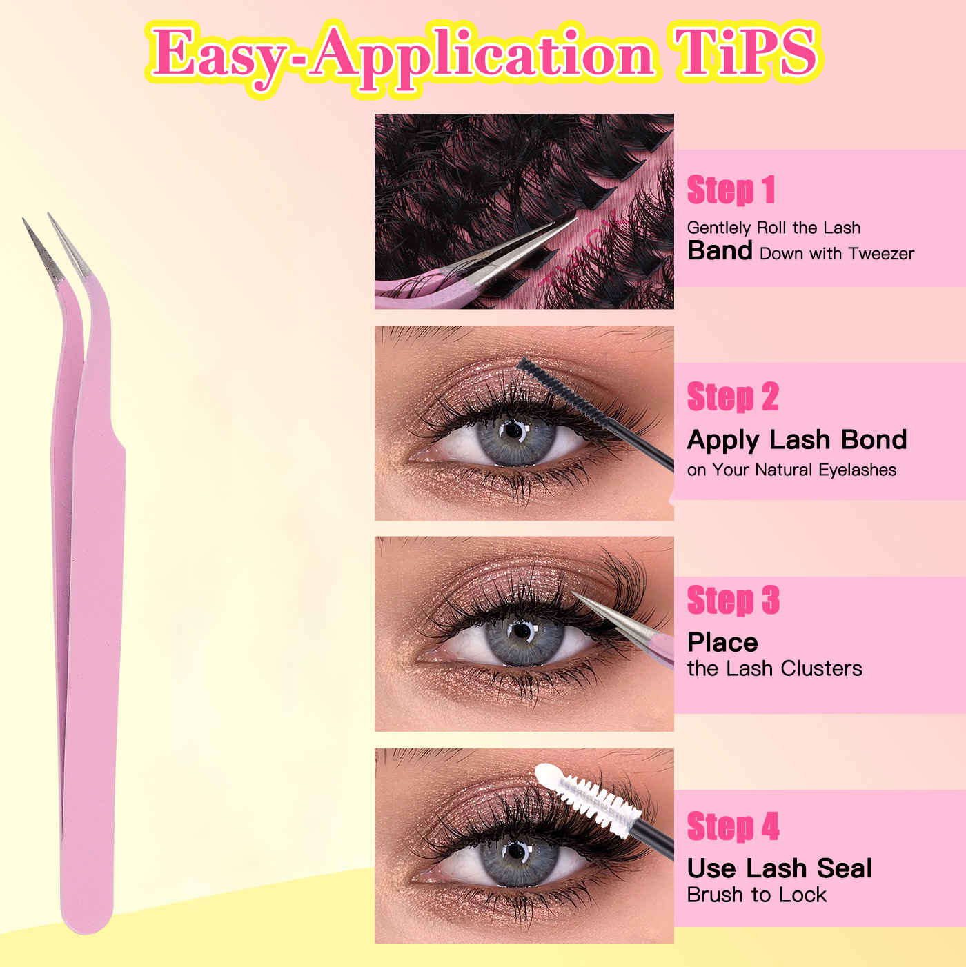 Fluffy Lash Clusters Thick Mixed Tray 100D Volume Eyelash Clusters 10-16mm Wispy Individual Lashes D Curl Cluster Eyelash Extensions DIY Lash Extensions for Beginners