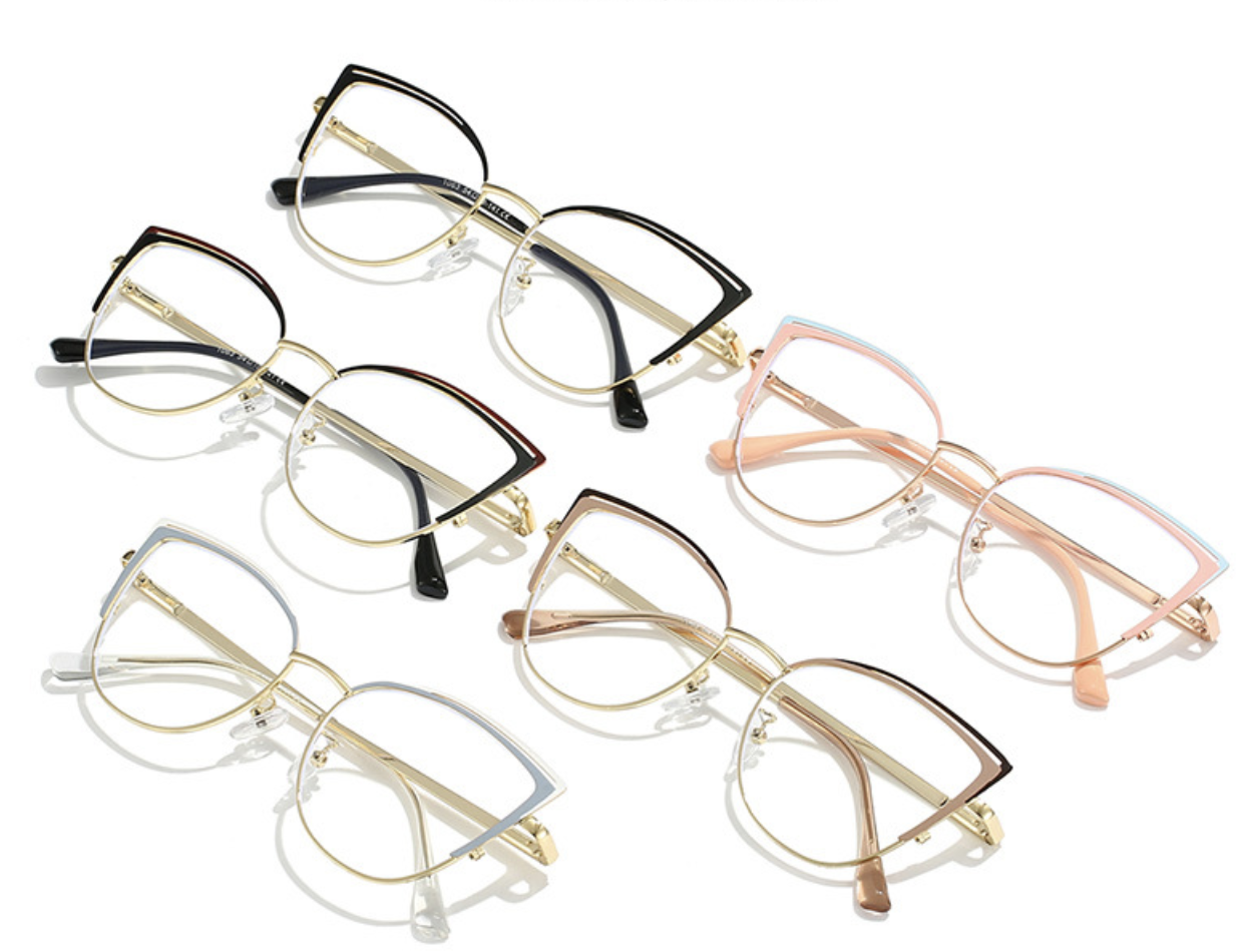 Half Frame Cat Eye Eyeglasses Anti Blue Light Eyewear for Women Metal High Quality Glasses 1PC