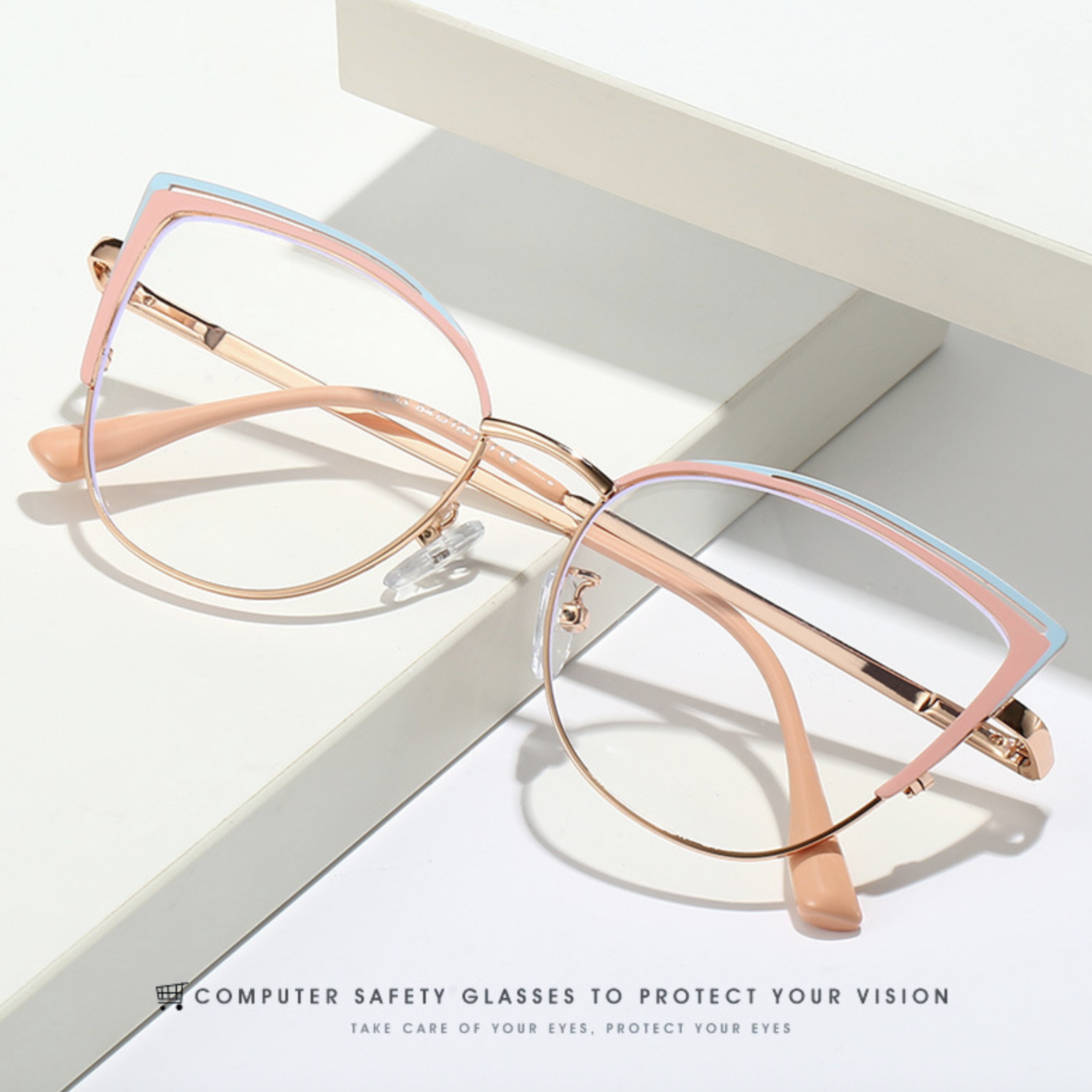 Half Frame Cat Eye Eyeglasses Anti Blue Light Eyewear for Women Metal High Quality Glasses 1PC