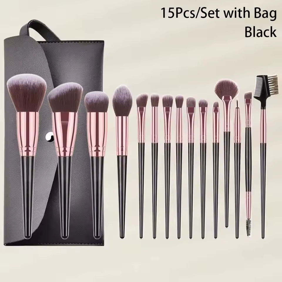 15Pcs Makeup Brushes Set With Bag Foundation Eyeshadow Blush Highlighter Soft Fluffy Concealer Kabuki Blending Brush Female Beauty Tool
