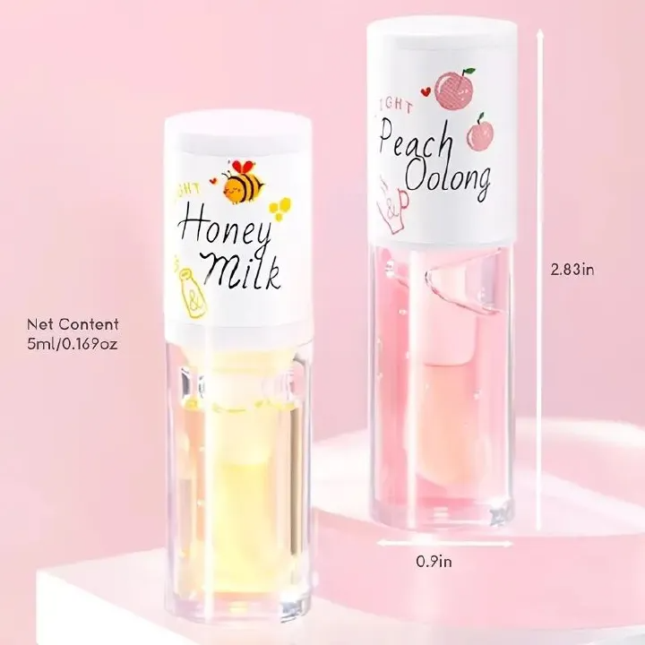 Honey Peach Tinted Lip Oil Lip Enhancer Serum Long Lasting Non-stick Moisturizes Vitamin E Lip Beauty Lip Care Serum