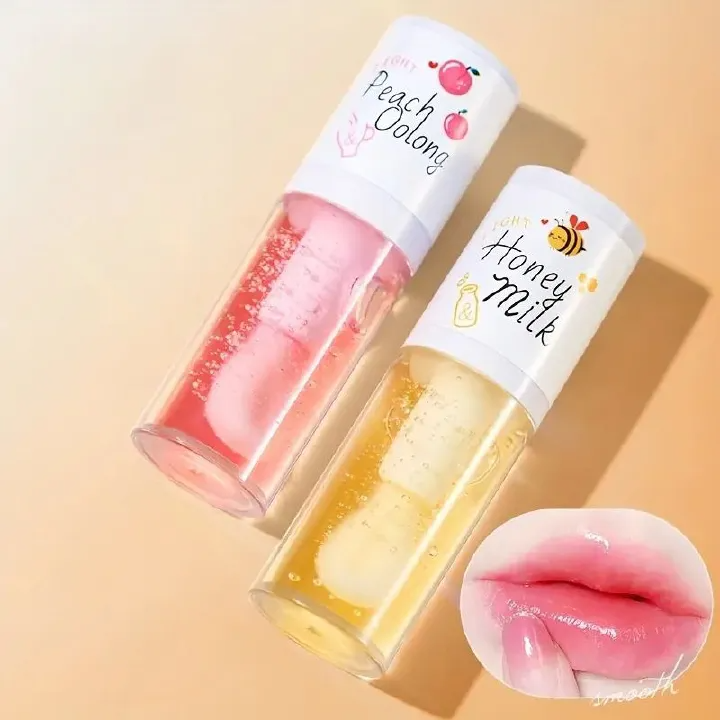 Honey Peach Tinted Lip Oil Lip Enhancer Serum Long Lasting Non-stick Moisturizes Vitamin E Lip Beauty Lip Care Serum