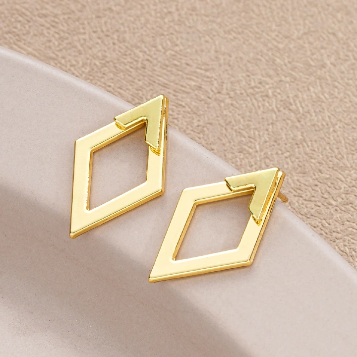 Hot-Selling European And American Creative Simple Geometric Rhombus Hollow Earrings Double-Layer Advanced Design Women'S Earrings