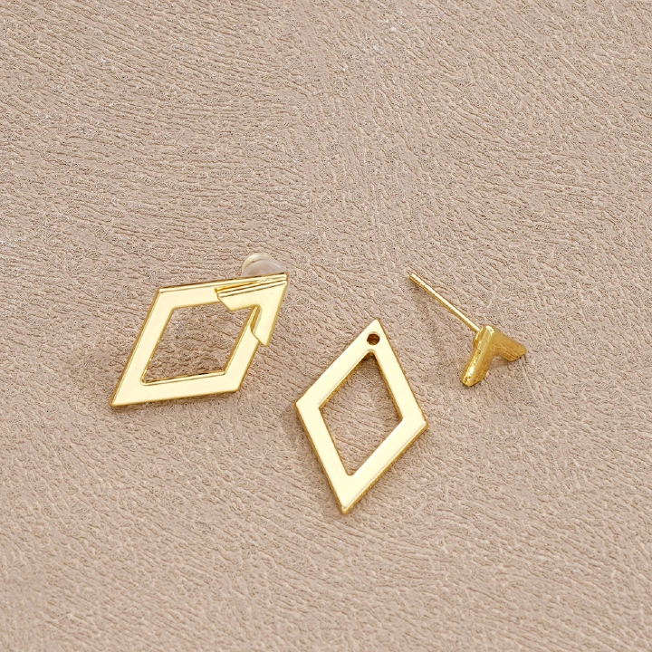 Hot-Selling European And American Creative Simple Geometric Rhombus Hollow Earrings Double-Layer Advanced Design Women'S Earrings