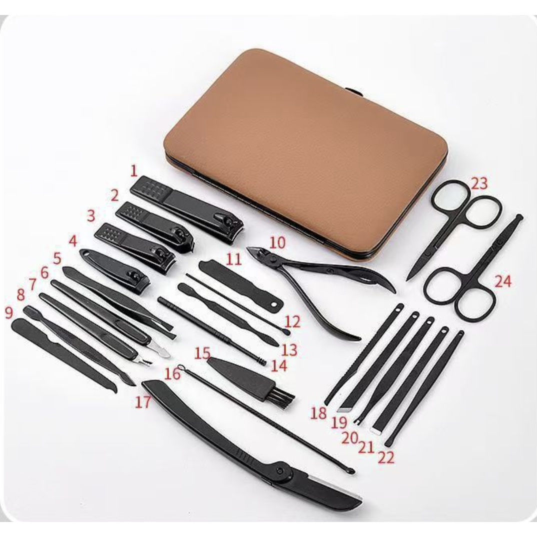 24pcs Manicure Tool Set With Box Stainless Steel Cuticle Nipper Cutter Kit Professional Nail Clippers Pedicure Nail Art Grooming Tools