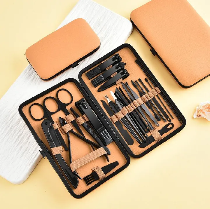 24pcs Manicure Tool Set With Box Stainless Steel Cuticle Nipper Cutter Kit Professional Nail Clippers Pedicure Nail Art Grooming Tools