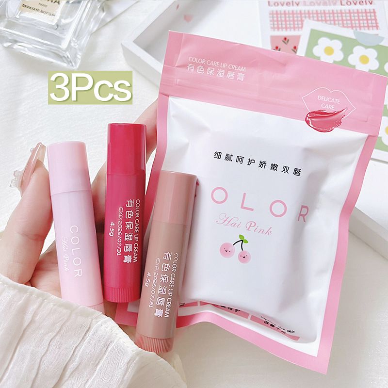3pcs Lip Balm Moisturizing Anti-dry Lip Balm Easy To Carry Anti-cracking Lipstick Colored Lip Tint Makeup Lip Care Cosmetics