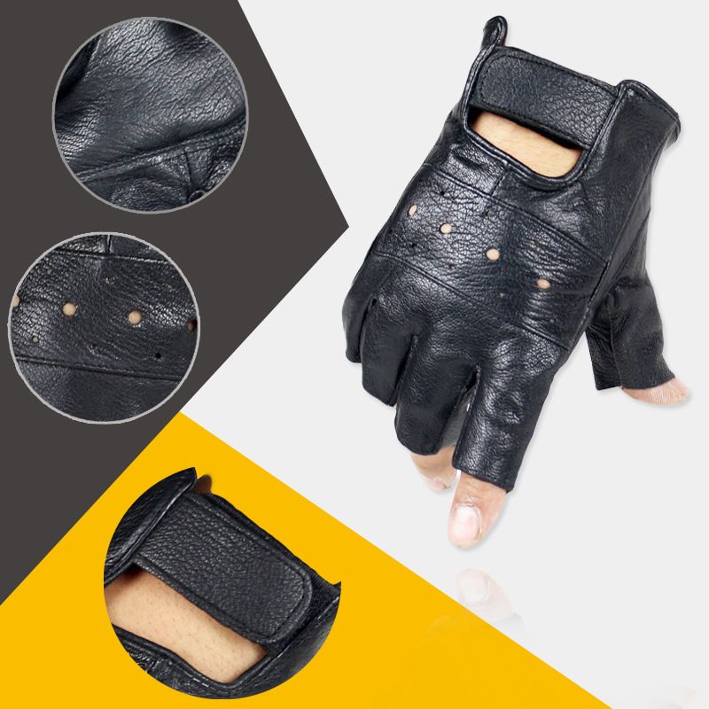 Men Genuine Leather Half Finger Gloves Sport Driving Slip-resistant Luvas Leather Fingerless Gym Fitness Gloves Sports Guantes