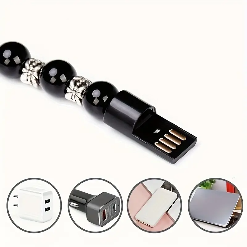Wristband Charging Bracelet, Beaded Type-C USB Cable, Round Shape, USB Power Mode, Decorative Data Cable for Mobile Phone