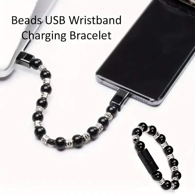 Wristband Charging Bracelet, Beaded Type-C USB Cable, Round Shape, USB Power Mode, Decorative Data Cable for Mobile Phone