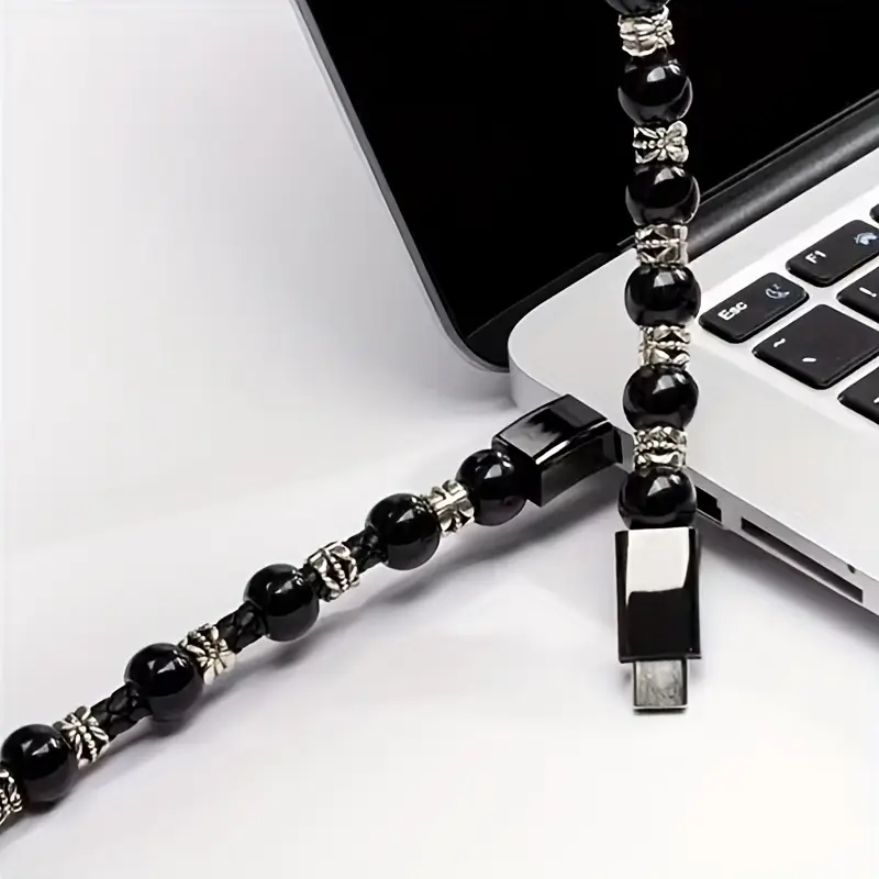 Wristband Charging Bracelet, Beaded Type-C USB Cable, Round Shape, USB Power Mode, Decorative Data Cable for Mobile Phone