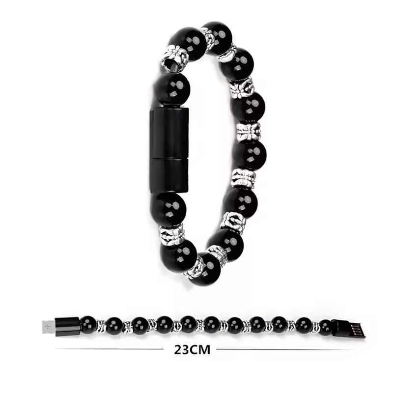 Wristband Charging Bracelet, Beaded Type-C USB Cable, Round Shape, USB Power Mode, Decorative Data Cable for Mobile Phone