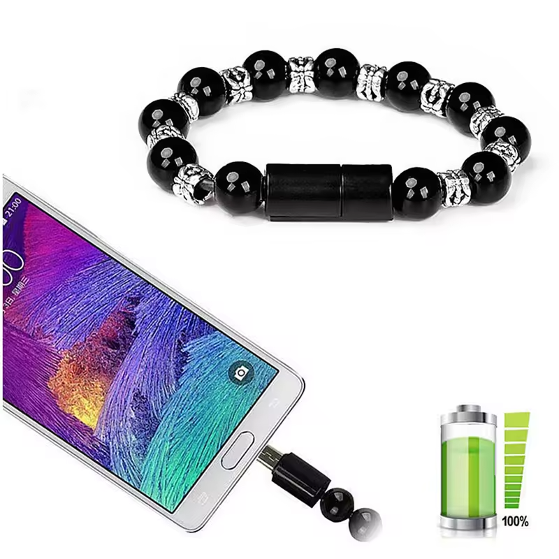Wristband Charging Bracelet, Beaded Type-C USB Cable, Round Shape, USB Power Mode, Decorative Data Cable for Mobile Phone