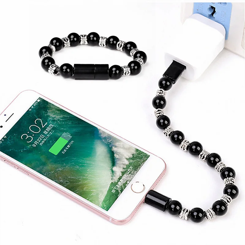 Wristband Charging Bracelet, Beaded Type-C USB Cable, Round Shape, USB Power Mode, Decorative Data Cable for Mobile Phone