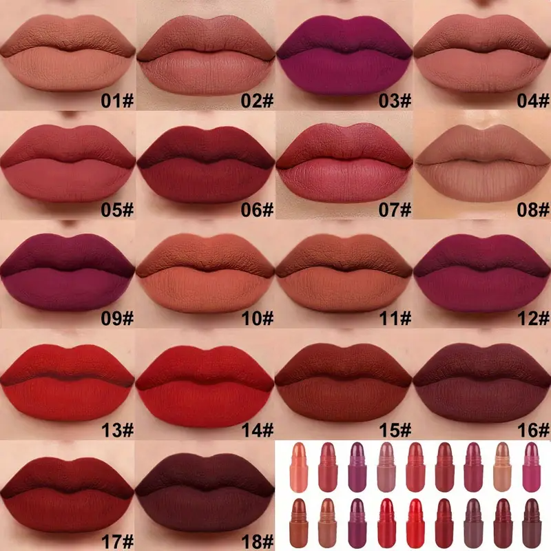 18pcs/Set Velvet Matte Capsule Lipstick Long Lasting Mini Lipstick Waterproof Portable Lipstick