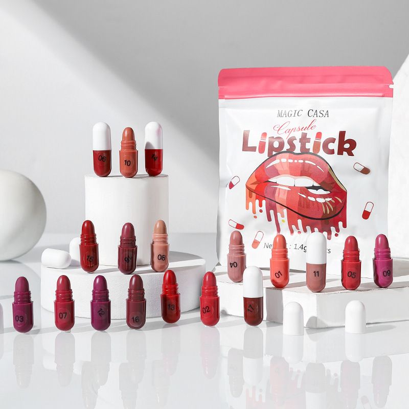 18pcs/Set Velvet Matte Capsule Lipstick Long Lasting Mini Lipstick Waterproof Portable Lipstick