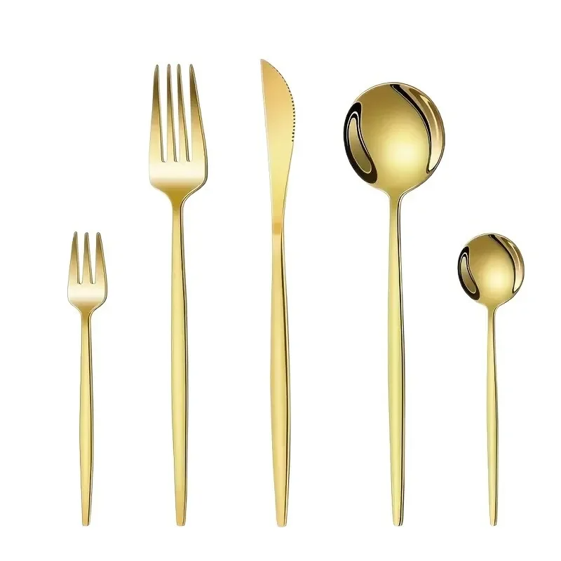 5pcs Stainless Steel Cutlery Set-Including Steak Knife,Forks,Spoons and Teaspoon,Dinner Forks,Dinner Spoons,Fruit Forks,Small Dessert Spoon,Coffee Spoon,Mirror Polished Stainless Steel Cutlery Set