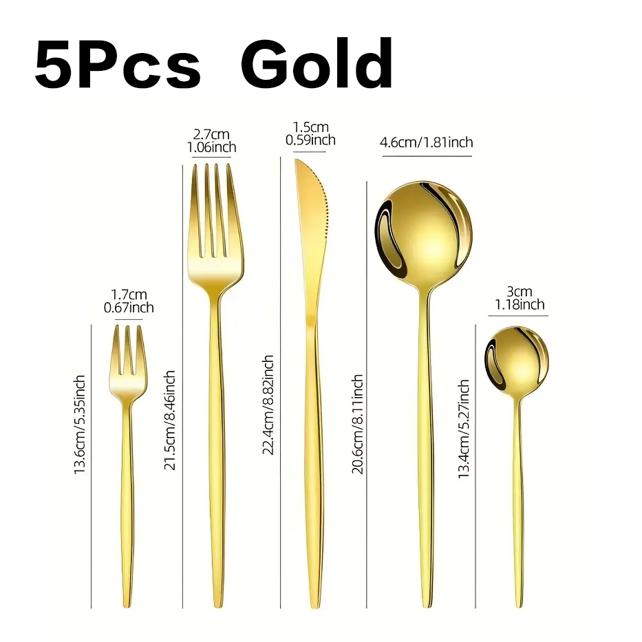 5pcs Stainless Steel Cutlery Set-Including Steak Knife,Forks,Spoons and Teaspoon,Dinner Forks,Dinner Spoons,Fruit Forks,Small Dessert Spoon,Coffee Spoon,Mirror Polished Stainless Steel Cutlery Set