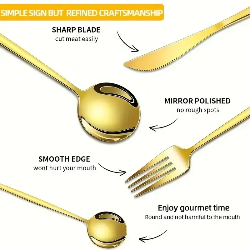 5pcs Stainless Steel Cutlery Set-Including Steak Knife,Forks,Spoons and Teaspoon,Dinner Forks,Dinner Spoons,Fruit Forks,Small Dessert Spoon,Coffee Spoon,Mirror Polished Stainless Steel Cutlery Set