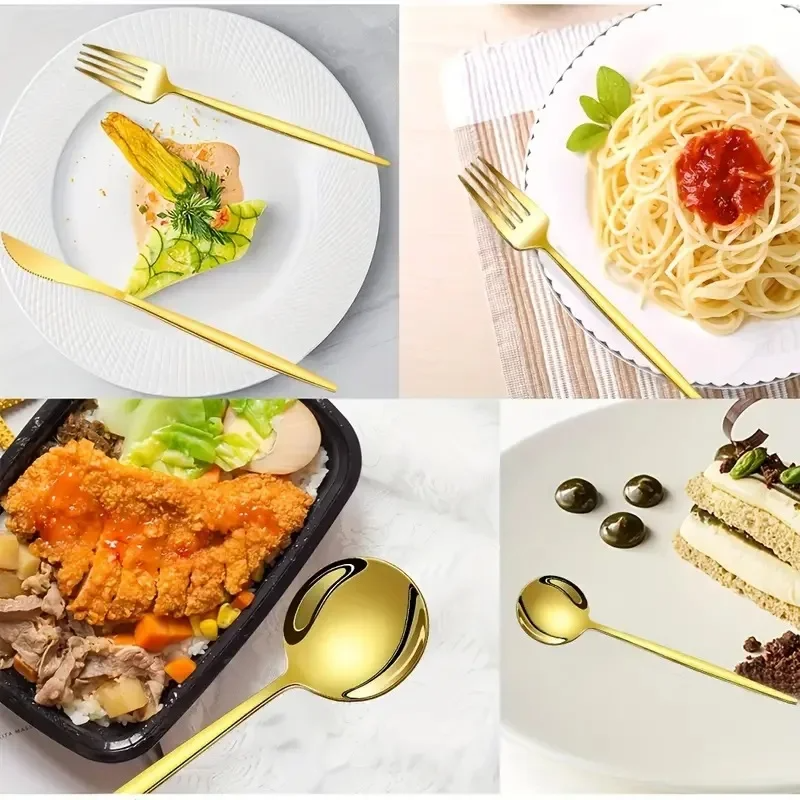 5pcs Stainless Steel Cutlery Set-Including Steak Knife,Forks,Spoons and Teaspoon,Dinner Forks,Dinner Spoons,Fruit Forks,Small Dessert Spoon,Coffee Spoon,Mirror Polished Stainless Steel Cutlery Set