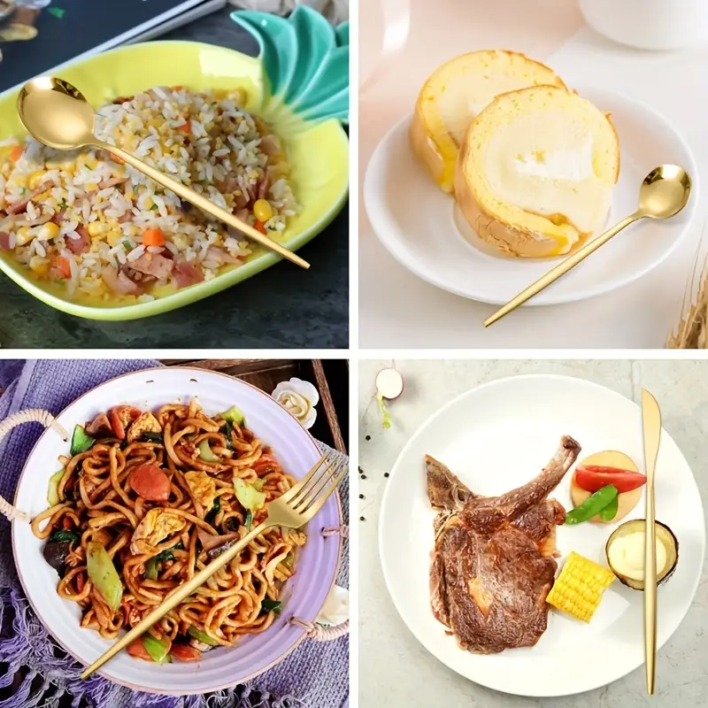 5pcs Stainless Steel Cutlery Set-Including Steak Knife,Forks,Spoons and Teaspoon,Dinner Forks,Dinner Spoons,Fruit Forks,Small Dessert Spoon,Coffee Spoon,Mirror Polished Stainless Steel Cutlery Set