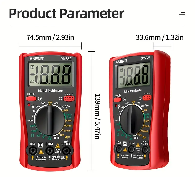 [Automatic Professional] ANENG DM850 | Automatic Digital Multimeter | 1999 Counts | Auto AC/DC Voltage Tester | Ohm Current Ammeter Detector Tool