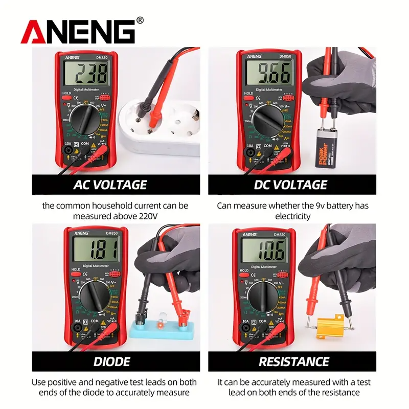 [Automatic Professional] ANENG DM850 | Automatic Digital Multimeter | 1999 Counts | Auto AC/DC Voltage Tester | Ohm Current Ammeter Detector Tool