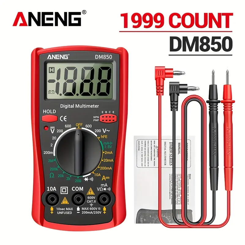 [Automatic Professional] ANENG DM850 | Automatic Digital Multimeter | 1999 Counts | Auto AC/DC Voltage Tester | Ohm Current Ammeter Detector Tool