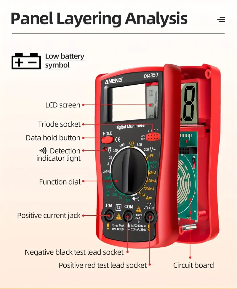 [Automatic Professional] ANENG DM850 | Automatic Digital Multimeter | 1999 Counts | Auto AC/DC Voltage Tester | Ohm Current Ammeter Detector Tool