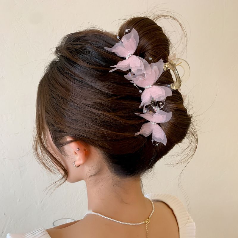 Y2K Style Elegant Butterfly Hair Clip with Rhinestones and Beads - Large Shark Clip for Women, Perfect Choice for Weddings and Gifts, 4 Seasons Available