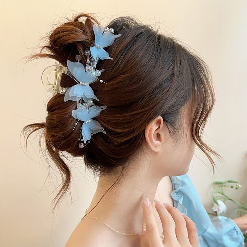 Y2K Style Elegant Butterfly Hair Clip with Rhinestones and Beads - Large Shark Clip for Women, Perfect Choice for Weddings and Gifts, 4 Seasons Available