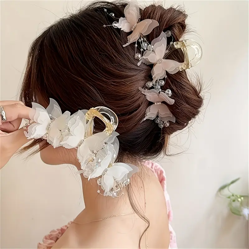 Y2K Style Elegant Butterfly Hair Clip with Rhinestones and Beads - Large Shark Clip for Women, Perfect Choice for Weddings and Gifts, 4 Seasons Available