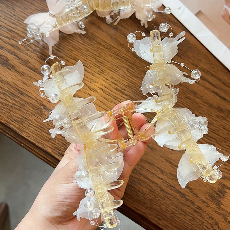 Y2K Style Elegant Butterfly Hair Clip with Rhinestones and Beads - Large Shark Clip for Women, Perfect Choice for Weddings and Gifts, 4 Seasons Available