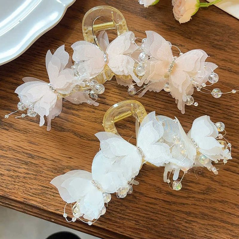 Y2K Style Elegant Butterfly Hair Clip with Rhinestones and Beads - Large Shark Clip for Women, Perfect Choice for Weddings and Gifts, 4 Seasons Available